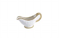 9" White and Gold Beaded Ceramic Gravy Boat by Pampa Bay