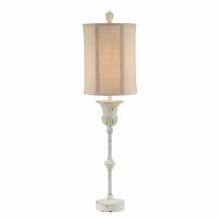 34" Distressed White Polyresin Buffet Lamp With Tall Shade