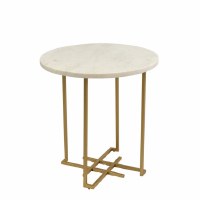 22" Round White Marble Top Table With Gold Legs