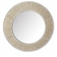 35" Round Whitewashed Wood Mirror