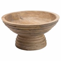 10" Round Ridged Mango Wood Footed Bowl