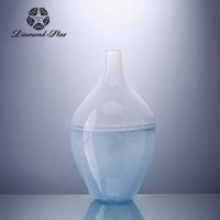 17" White and Light Blue Color Block Glass Pin Vase