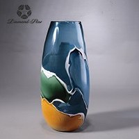 12" Blue, Green and Amber Swirl Glass Vase