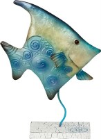 10" Blue and Yellow Capiz and Metal Banner Fish With Stand