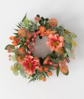 4.5" Opening Faux Coral Dahlia and Berry Candle Ring