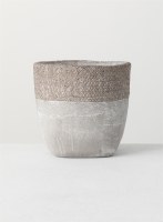 8" Round Gray Cement Lattice Patterned Pot