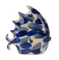 10" Light Blue and Dark Blue Brushed Ceramic Fish Figurine