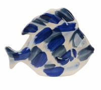 10" White and Blue Brushed Ceramic Fish Figurine