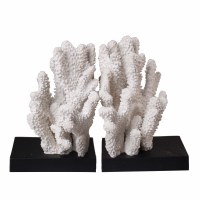 Set of two 7" White Polyresin Coral on Black Base Bookends