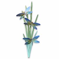 32" Blue Dragonflies in Reeds Metal Wall Art Plaque