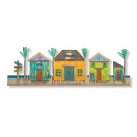 43" Multicolor Driftwood Tropical Village Plaque