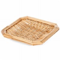 8" Square Natural Woven Wheat Straw Tray