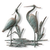 25" Verdigris Double Heron Coastal Metal Wall Art Plaque