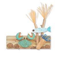 12" Recycled Wood and Driftwood Crab and Fish Reef Wall Plaque