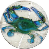 18" Round Hand Painted Blue Crab Glass Bowl