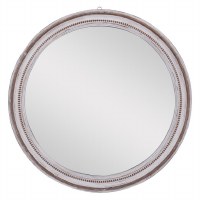 37" Round Whitewash Beaded Rim Wood Wall Mirror