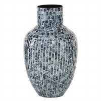 16" Blue Mother of Pearl Mosaic Bottle Vase