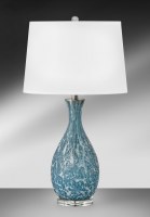 30" Blue and White Marbled Glass Table Lamp