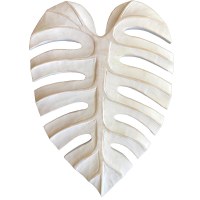 15" White Carved Wood Monstera Leaf Wall Plaque