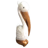 19" White Painted Wood Sitting Pelican Decor