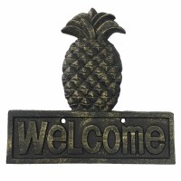 8" x 8" Black and Gold Cast Iron Pineapple Welcome Plaque