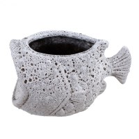 6" Distressed White Fish Ceramic Planter