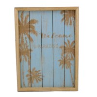 13" x 10" Blue and Tan Welcome to Paradise Wood Slat Wall Plaque