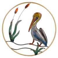 24" Round Pelican Sea Life Coastal Metal Wall Art Plaque