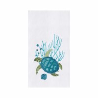 27" x 18" Blue and Green Turtle With Bubbles Flour Sack Kitchen Towel