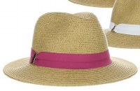 3" Natural Braided Safari Hat With Fuschia Grosgrain Band