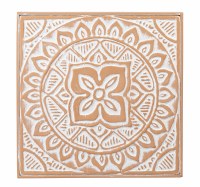 13" Square White and Terracotta Embossed Four Petal Center Wall Medallion