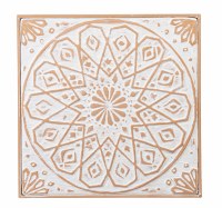 13" Square White and Terracotta Embossed Big Circle With Small Flower Center Wall Medallion
