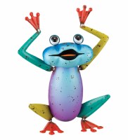 11" Blue, Purple and Green Metal Hands Up Frog Garden Decor