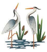 18" Blue Metal Herons and Cattails Wall Plaque
