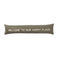 7" x 35" Gray Welcome to Our Happy Place Washed Canvas Skinny Pillow by Mud Pie