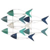 40" Blue, Green, and White School of Fish Metal Wine Wall Rack