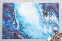 13" x 19" Blue and White Marbled Waves Vinyl Placemat