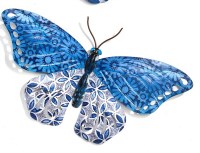 14" Blue Double Pattern Butterfly Metal Wall Art Plaque