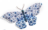 14" White and Blue Double Pattern Butterfly Metal Wall Art Plaque