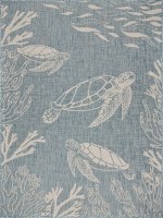 1.10' x 3' Aqua and White Turtle Seaside Rug