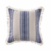 18" Square Dark Blue and White Striped Pillow