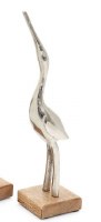 13" Silver Metal Heron on Wood Base