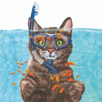 5" Square Cousteau Cat Beverage Napkin