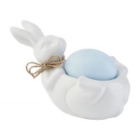 5" White Bunny Soap Dish With Blue Egg Soap