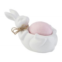 5" White Bunny Soap Dish With Pink Egg Soap