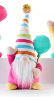 10" Birthday Gnome With Pink Shirt and Green Balloon