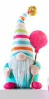 10" Birthday Gnome With Blue Shirt and Pink Balloon