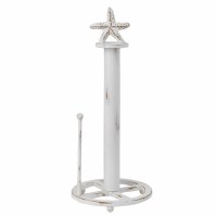 15" Distressed White Wood Starfish Paper Towel Holder