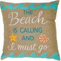 17" Square The Beach is Calling Burlap Pillow