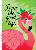 12" x 18" Mini Livin' the Good Life Floral Flamingo Garden Flag